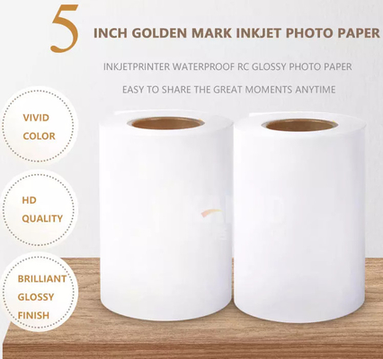 Papel lustroso impermeável dourado da foto do Inkjet do rolo dx100 da polegada 127mm 50m 240g RC de Mark 5 para Fuji MiniLab seco fornecedor